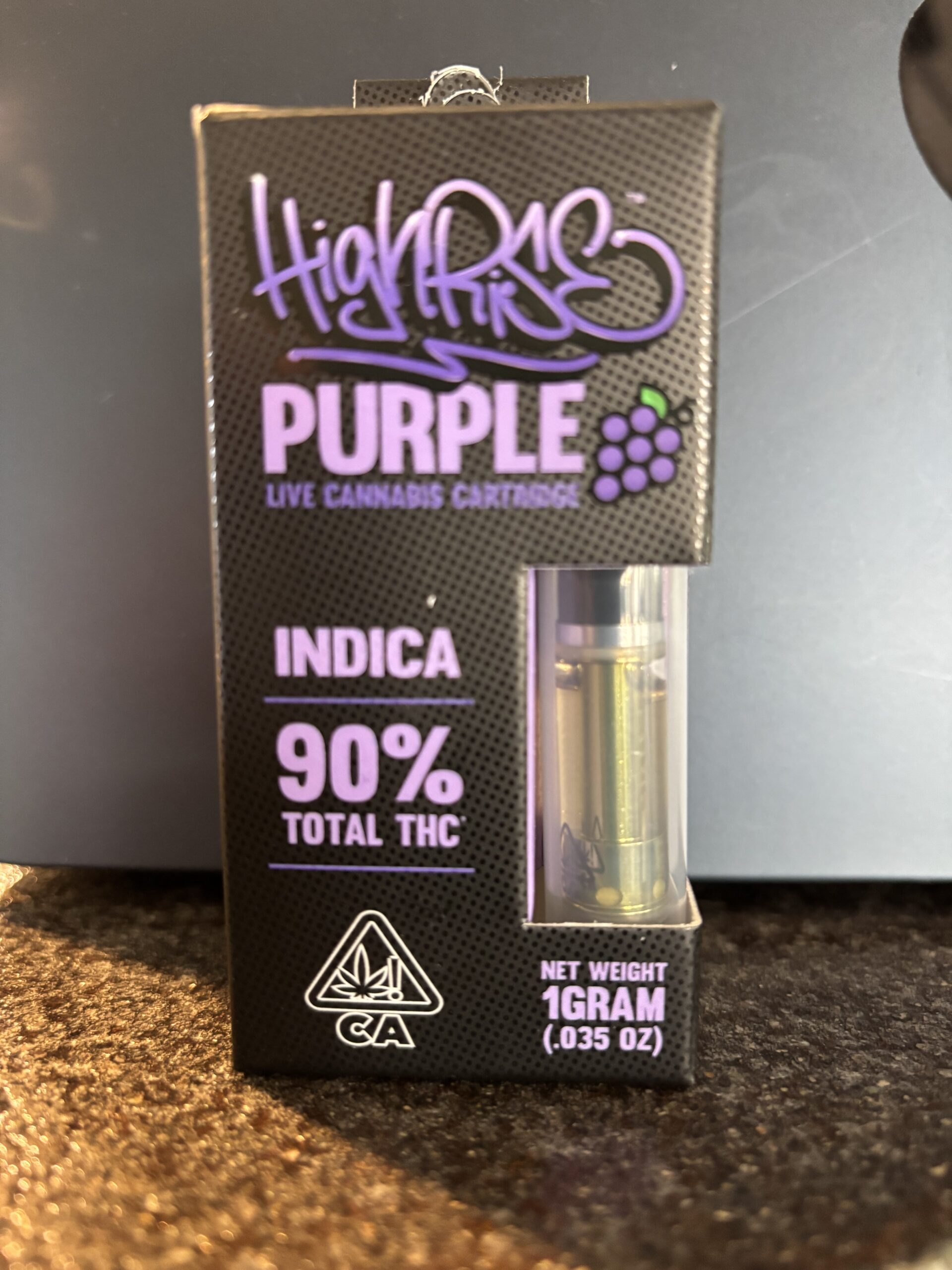 High Rise Purple 1gm. live cannabis Cartridge